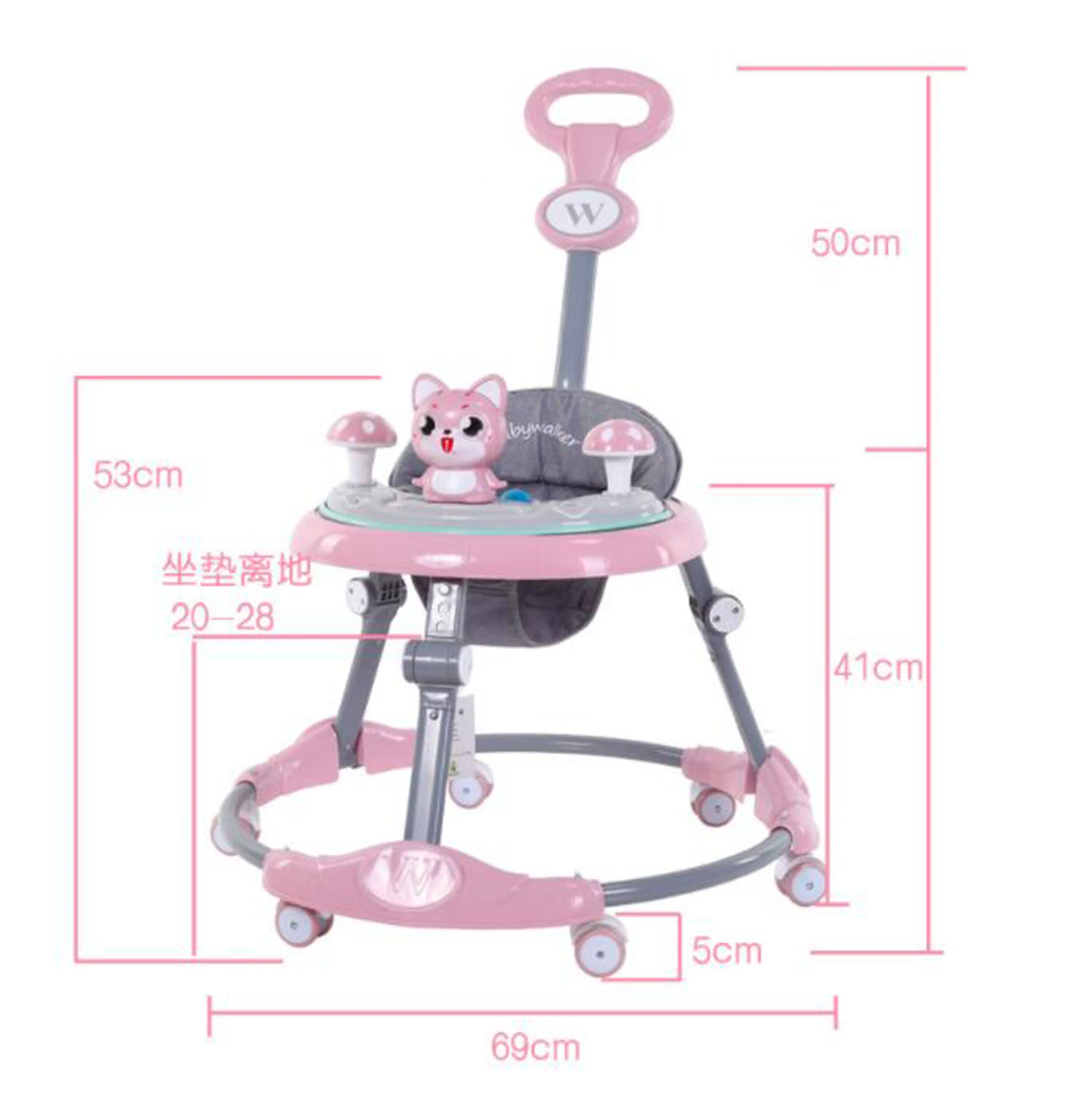 Multifunctional Baby Walker Musicl Wheels Adjustable Anti-O-Leg Baby Trolley