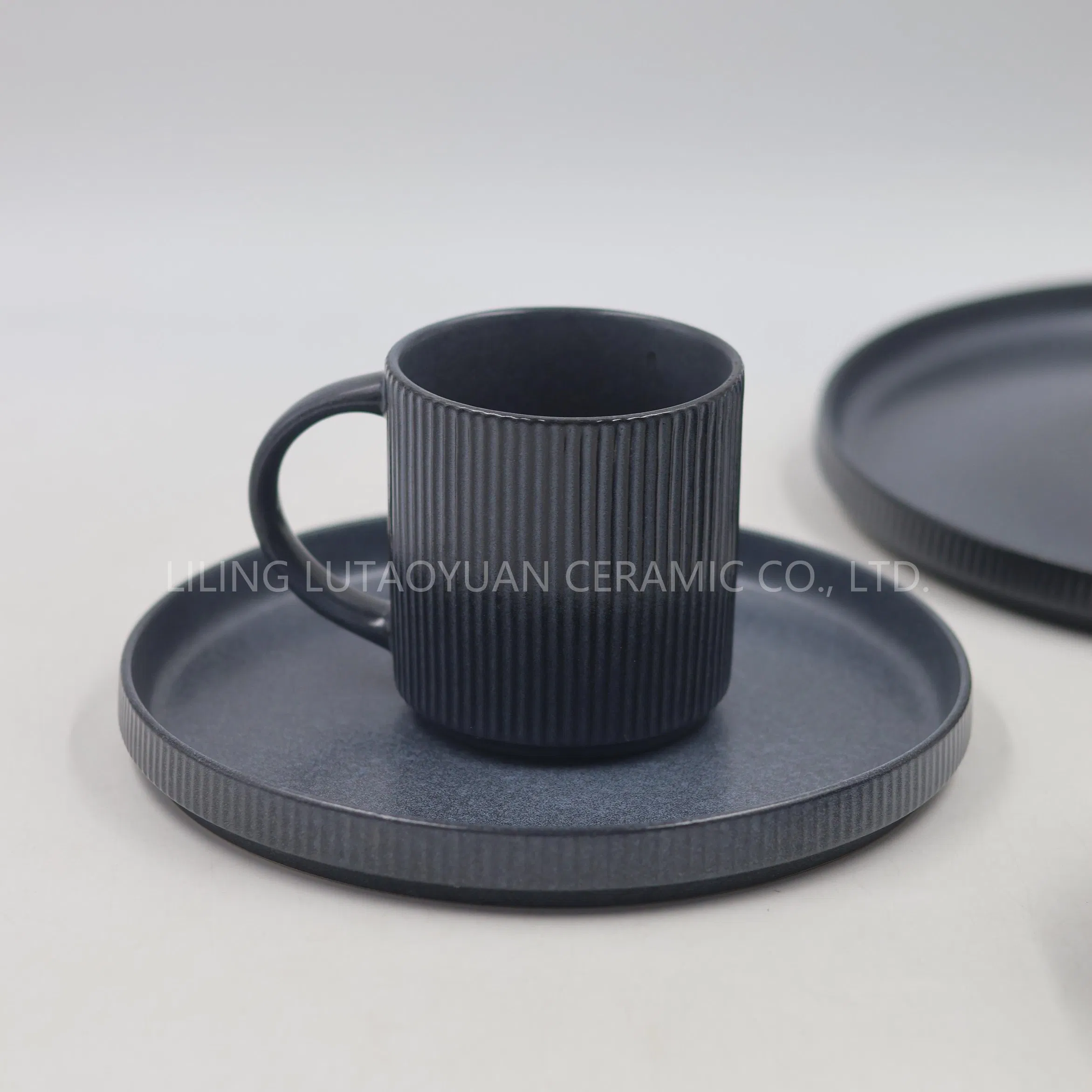 Source Factory Wholesale Porcelain Vertical Grain Reaction Glaze Set, Tableware, Dinnerware