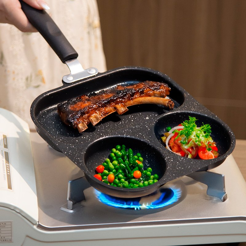 20cm New Detachable Handle, Square Three Grid Four Grid Egg Pancake Pan with Non Stick Coating Cast Iron Frying Pan, Steak Frying Pan