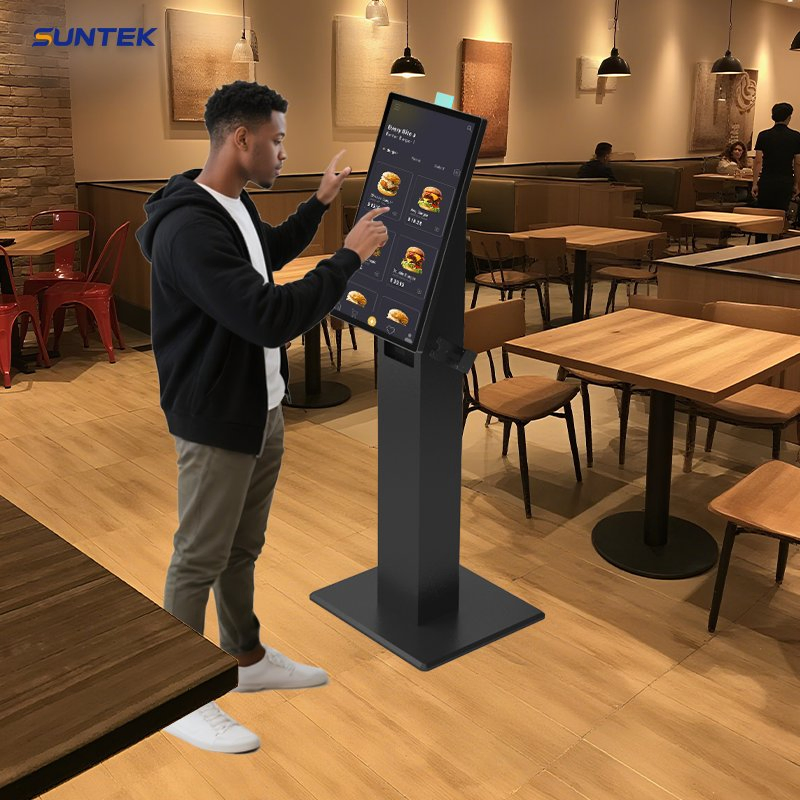 Suntek 21.5" Touch Screen Floor Standing Self Service Kiosk with Receipt Printer for Food & Beverage