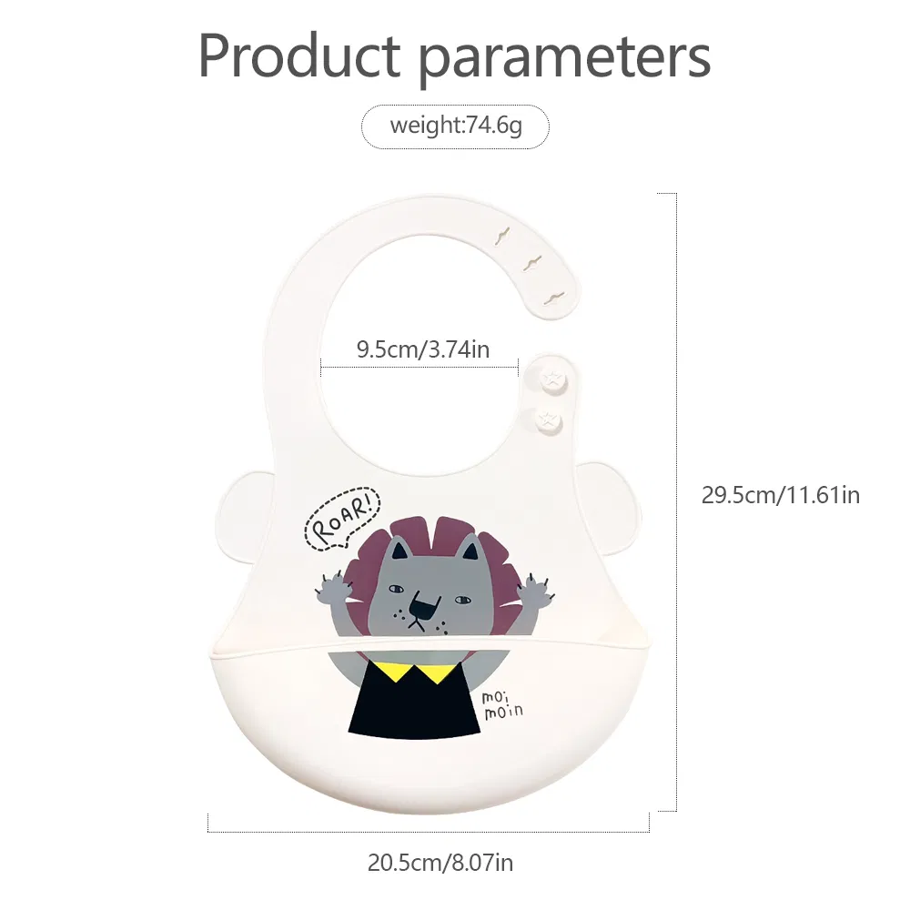 Factory Price Custom Non Toxic Waterproof Washable Baby Bib Animal Button Soft Silicone Bib