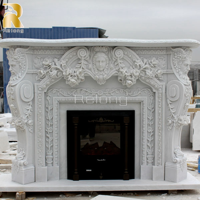 High Quality Natural Red Marble Fireplace Surround with Beautiful Carvings for Indoor Decor