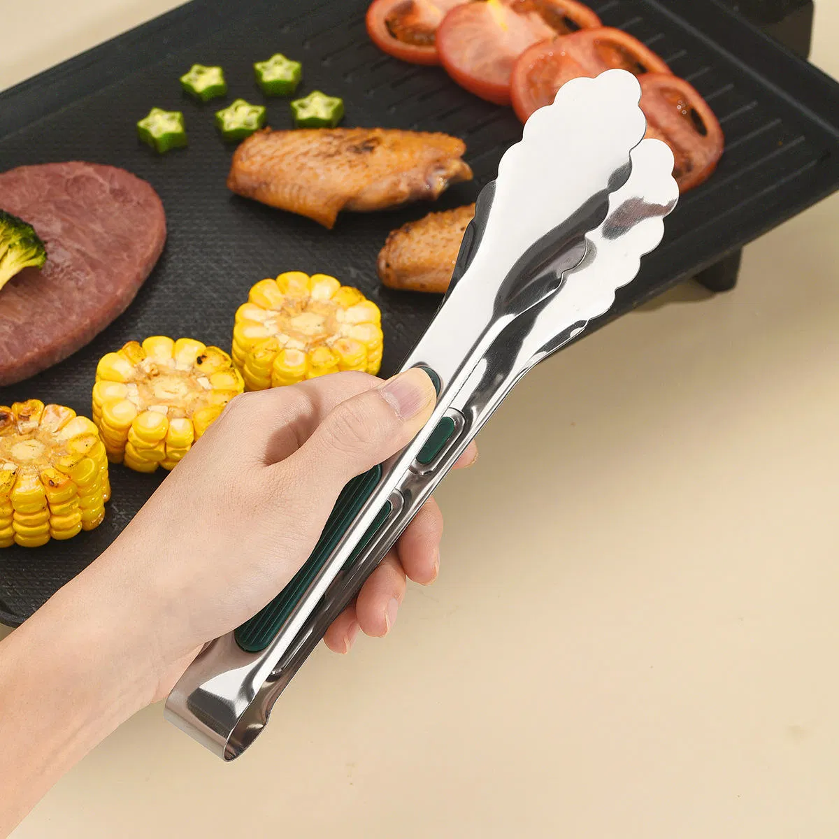 Kitchen Utensils Stainless Steel Food Clip Cooking BBQ Grill Locking Tong Clamp Heat Resistant Food Tongs