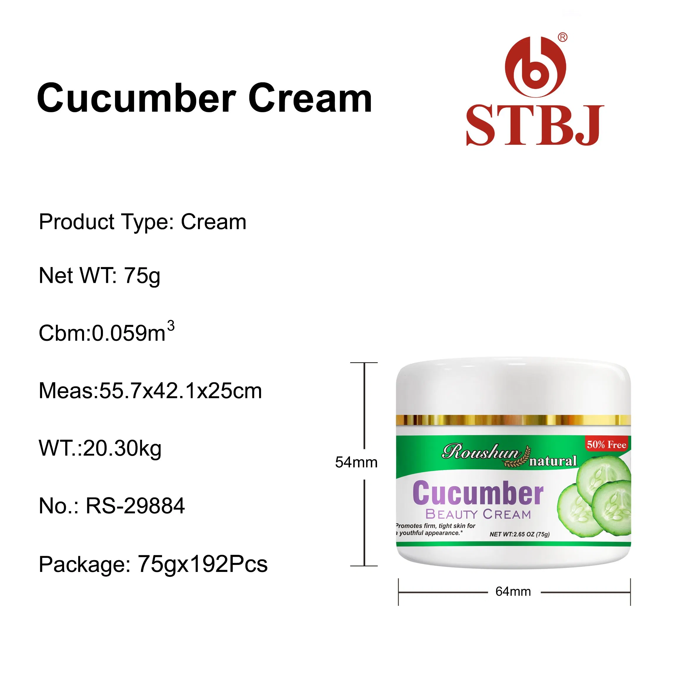 Roushun Smoothing Natural Cucumber Beauty Cream Face Body Hand Lotion Cream for Tightening Skin