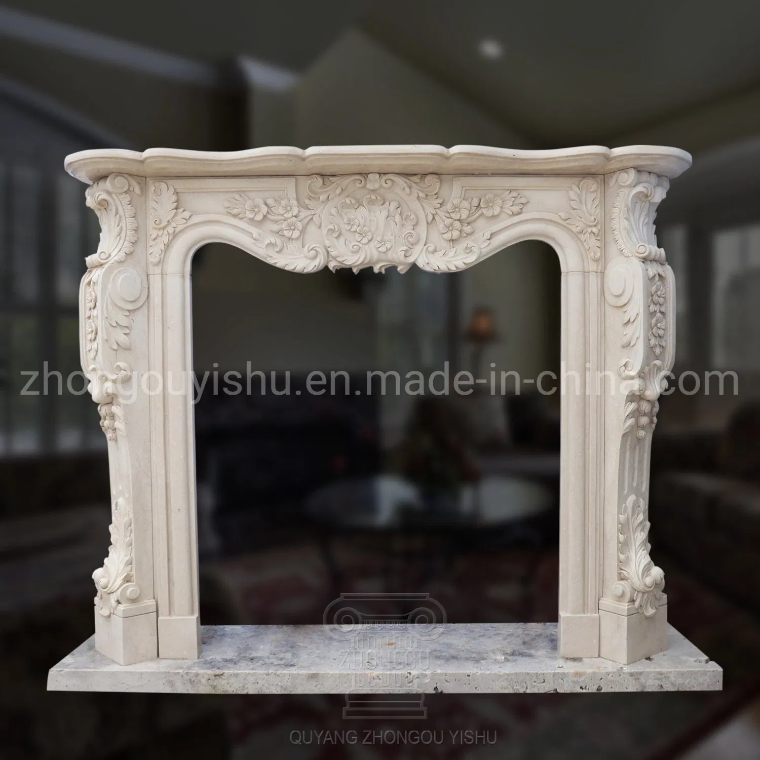 Simple Design Marble Fireplace with Great Hand-Carved Quality and Fine Craftsmanship