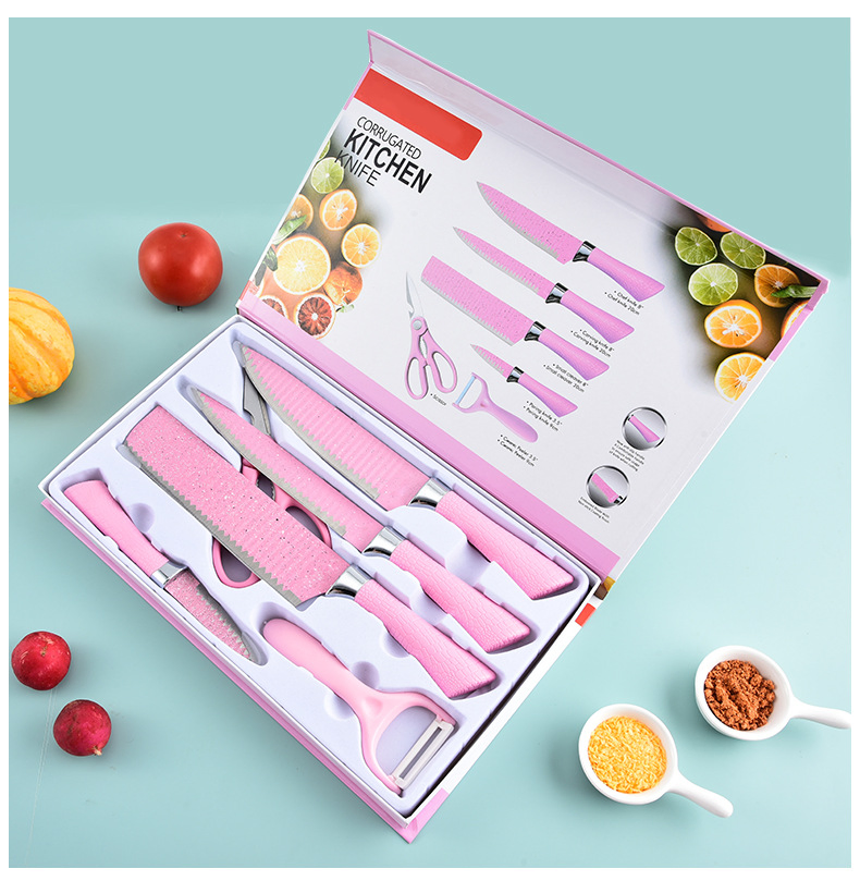 Набор кухонных ножей 6 шт с цветными ручками и антипригарным покрытием