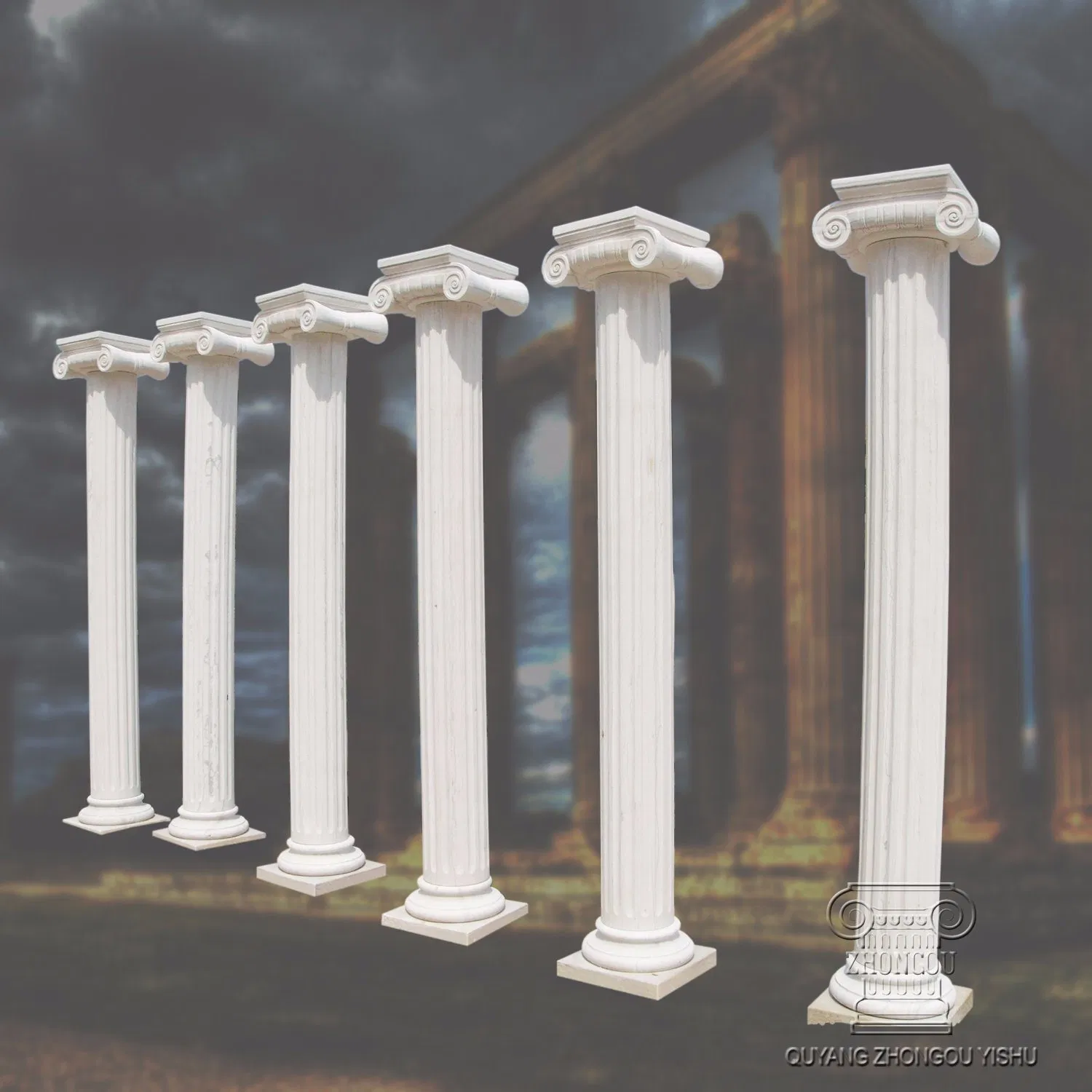 Architectual Decoration Doric Column White Marble Hollowed Column