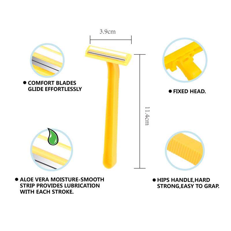 Yellow Color Two Blade Disposable Razor Men′ S Shaving with Long Straight Handle