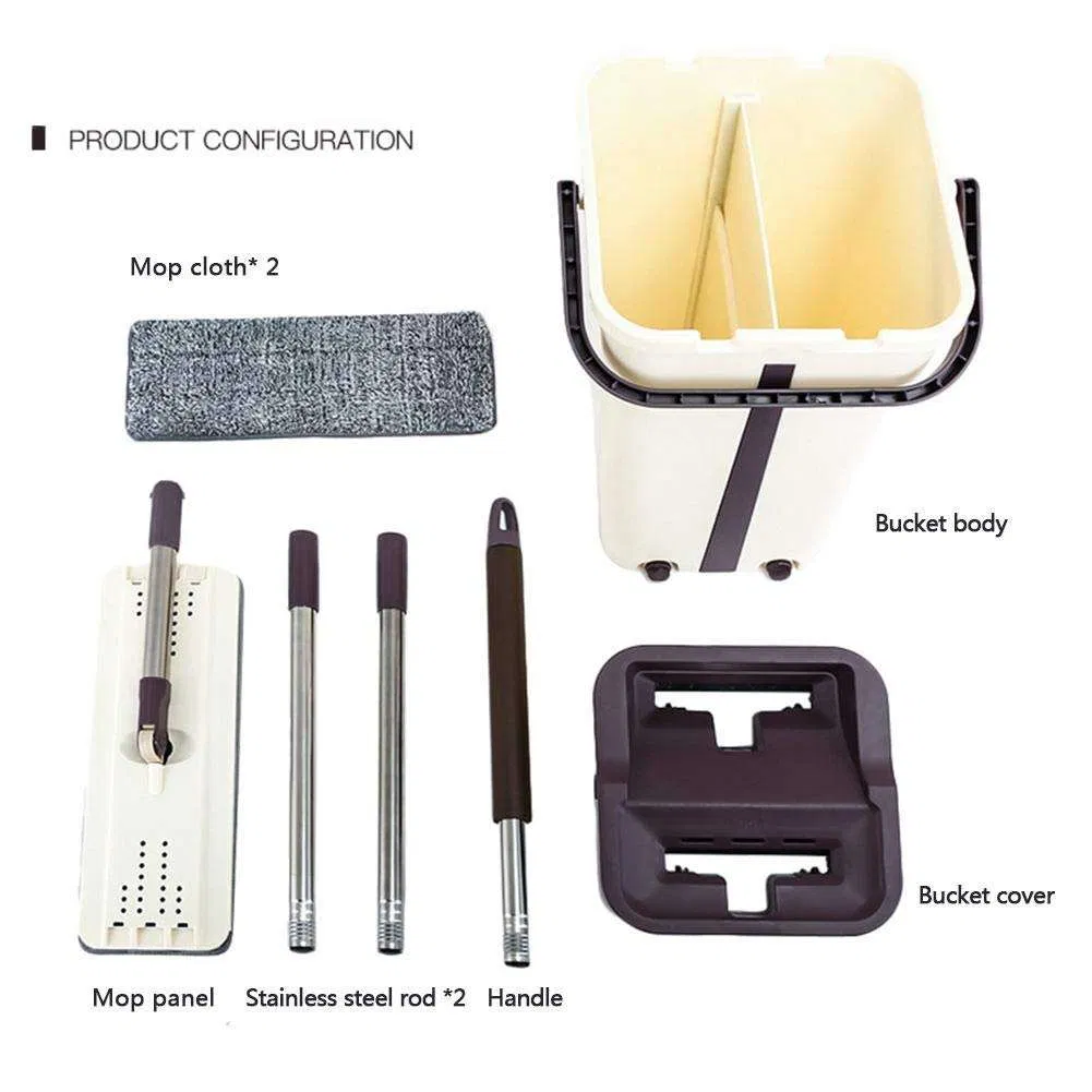 Wholesale Microfiber Flat Mop Plastic Self Squeeze Floor Cleaning Household Items Hands Free Stainless Steel Mop with Bucket Set Spin Mop