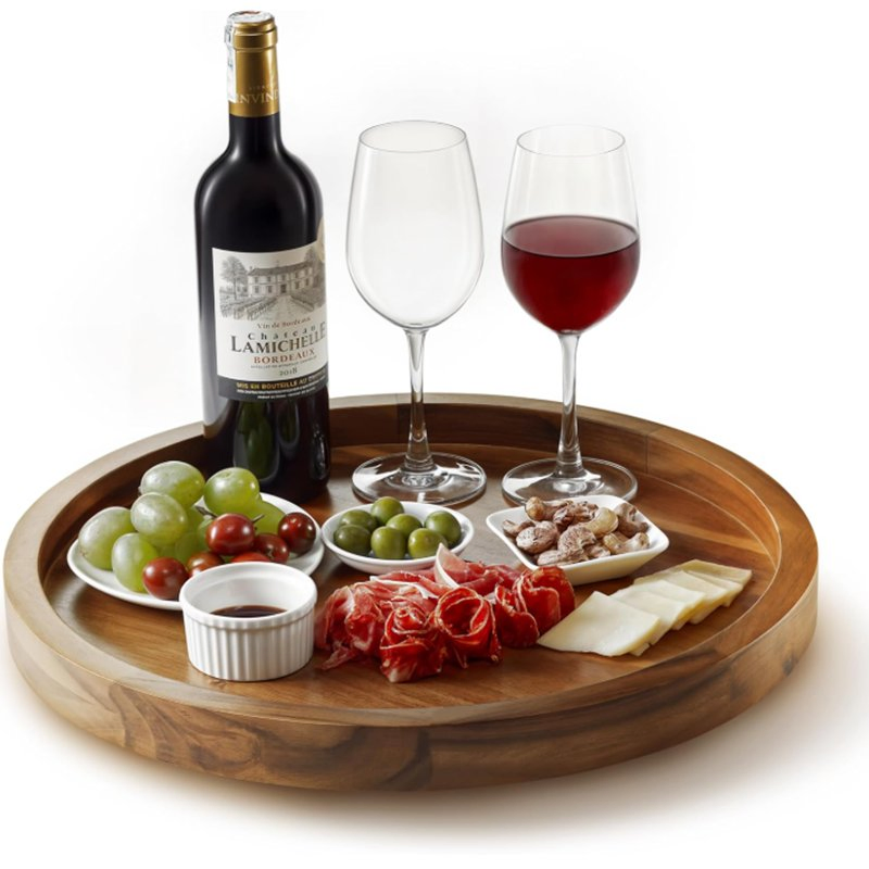 Round Acacia Wood Charcuterie Board Kitchen Serving Tray Organizer