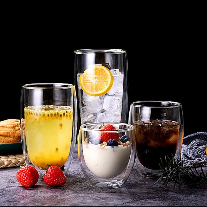 Customized Logo Transparent Tea Cups Double Wall Borosilicate Glass Coffee Cup