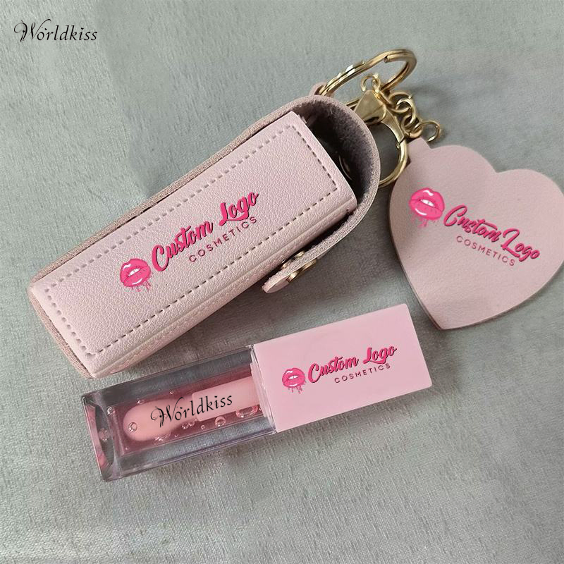 Trendy Leather Keychain Mirror Hydrating Flavored Color Changing Long Lasting Plumping Lip Oil