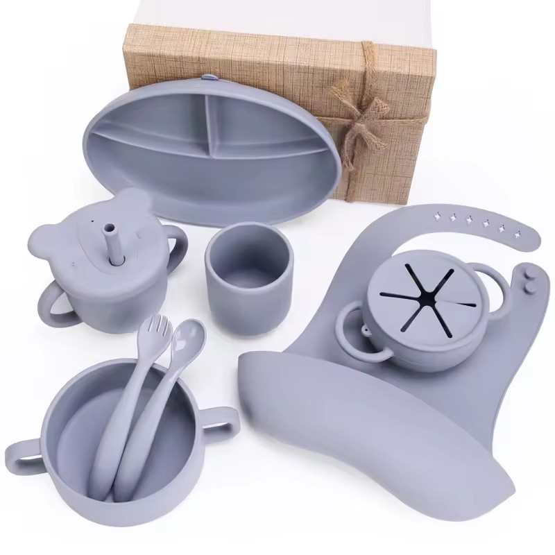 Silicone Kids Cute Bowl Plate Bib Cup Baby Feeding Products