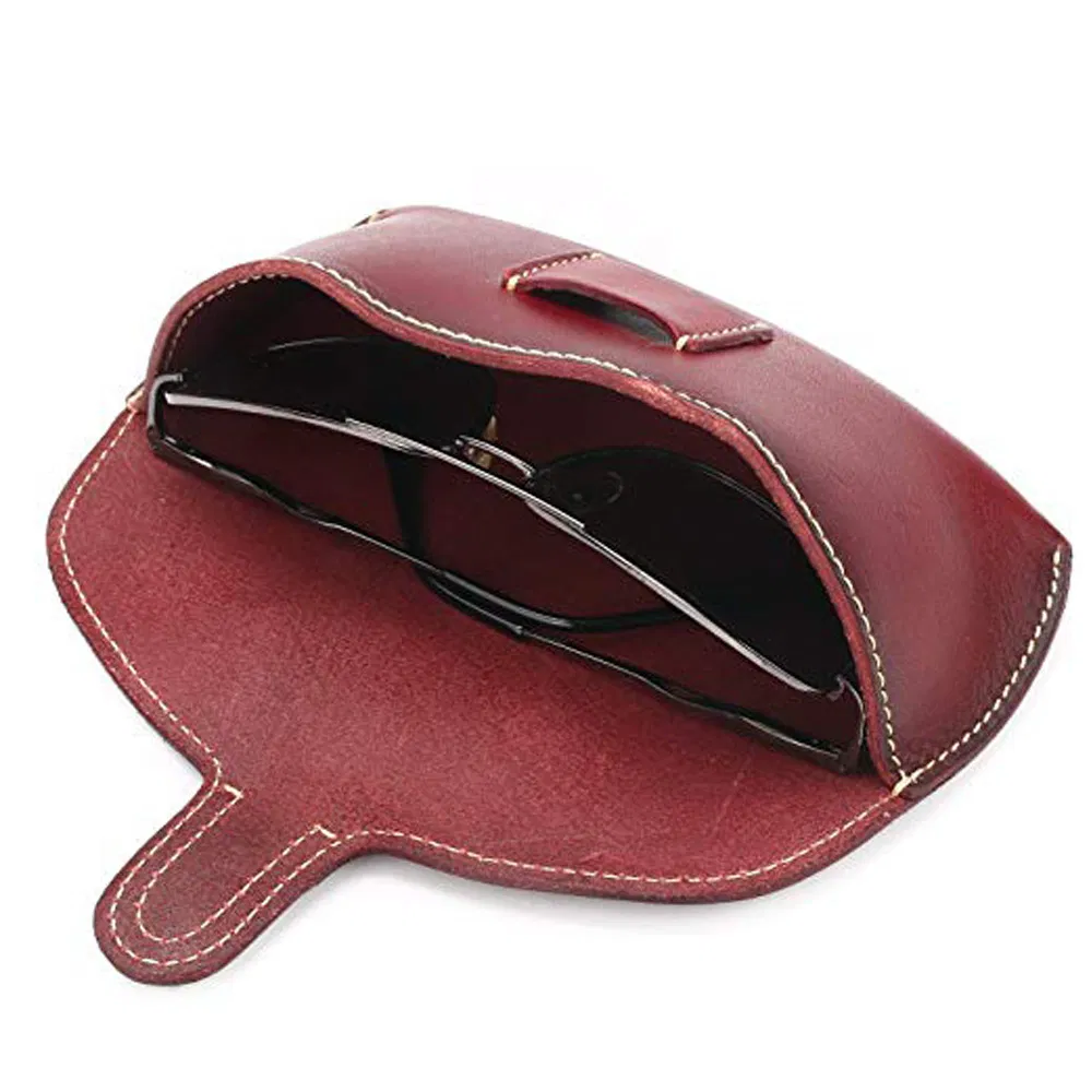 Premium Leather Accessory Wine Color Eyeglass Storage Box Vintage Leather Eyeglass Case