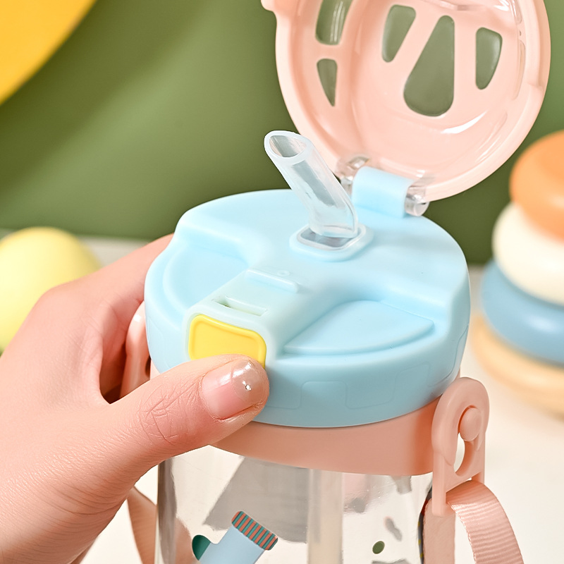 Adorable 350ml Cartoon Water Bottle with Pop-up Lid and Strap