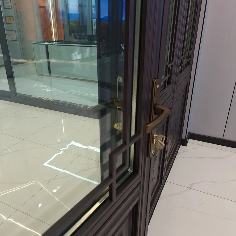 Chinese Style Aluminum Wooden Window with Hand-Carved Floral Grilles for Classic Interiors