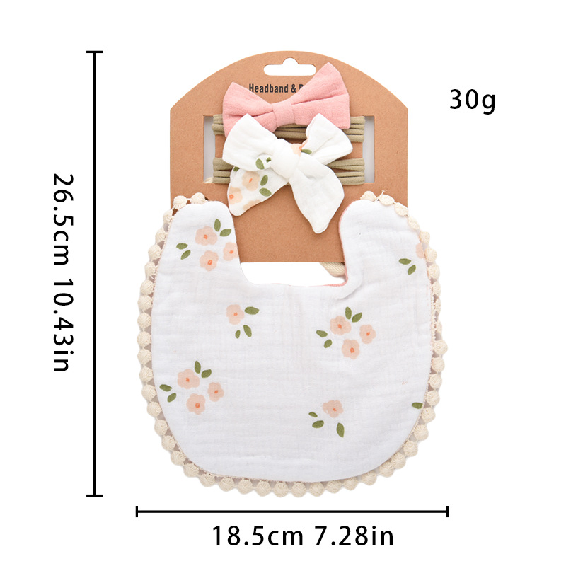High Quality Girls Headband Bib Set Printed Flower Baby Biba Set Super Soft Breathable Bib for Newborn