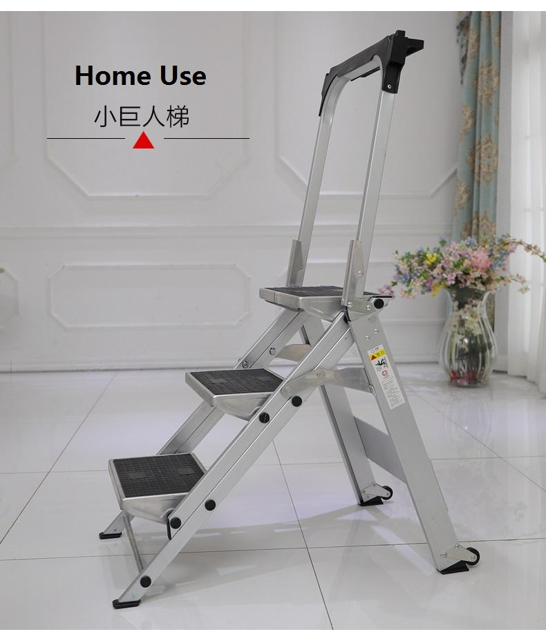 American Style 3 Steps Safety Ladders, Garden Household Aluminum Folding Step Ladders