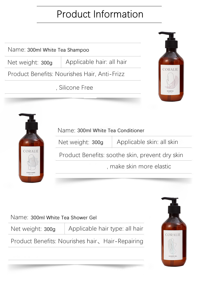 Custom Logo Luxury 300ml Big Bottle Hotel Bathroom Supplies Shower Gel Shampoo and Conditioner Kit