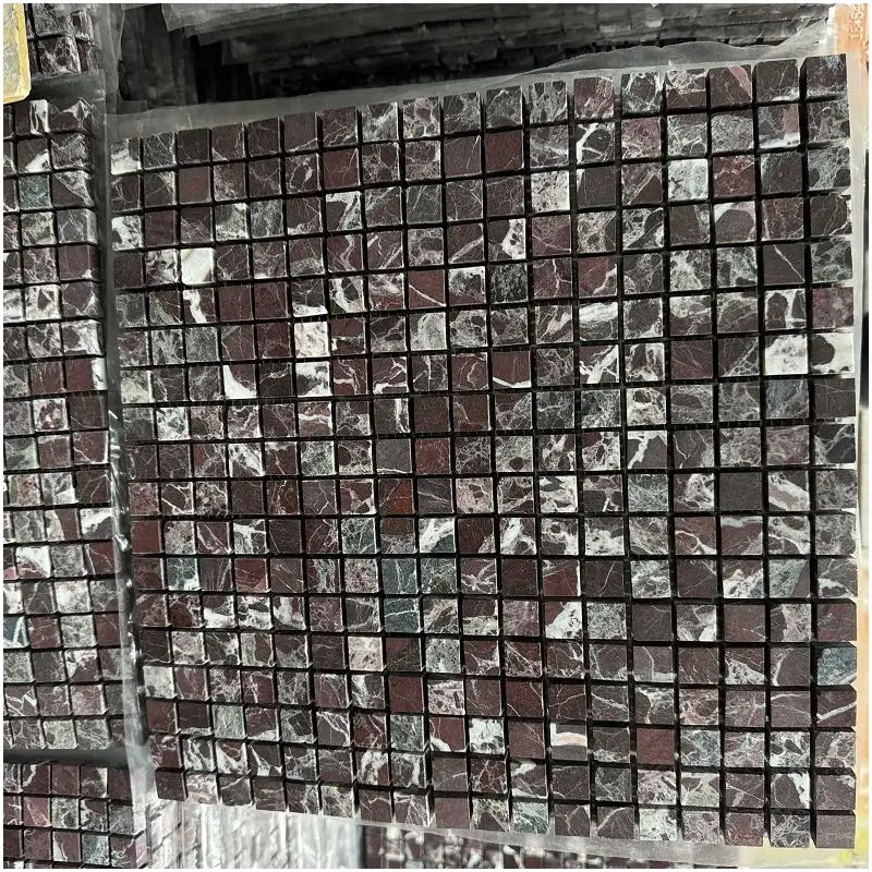 Rosso Levanto Purple Marble Square Mosaic Tiles