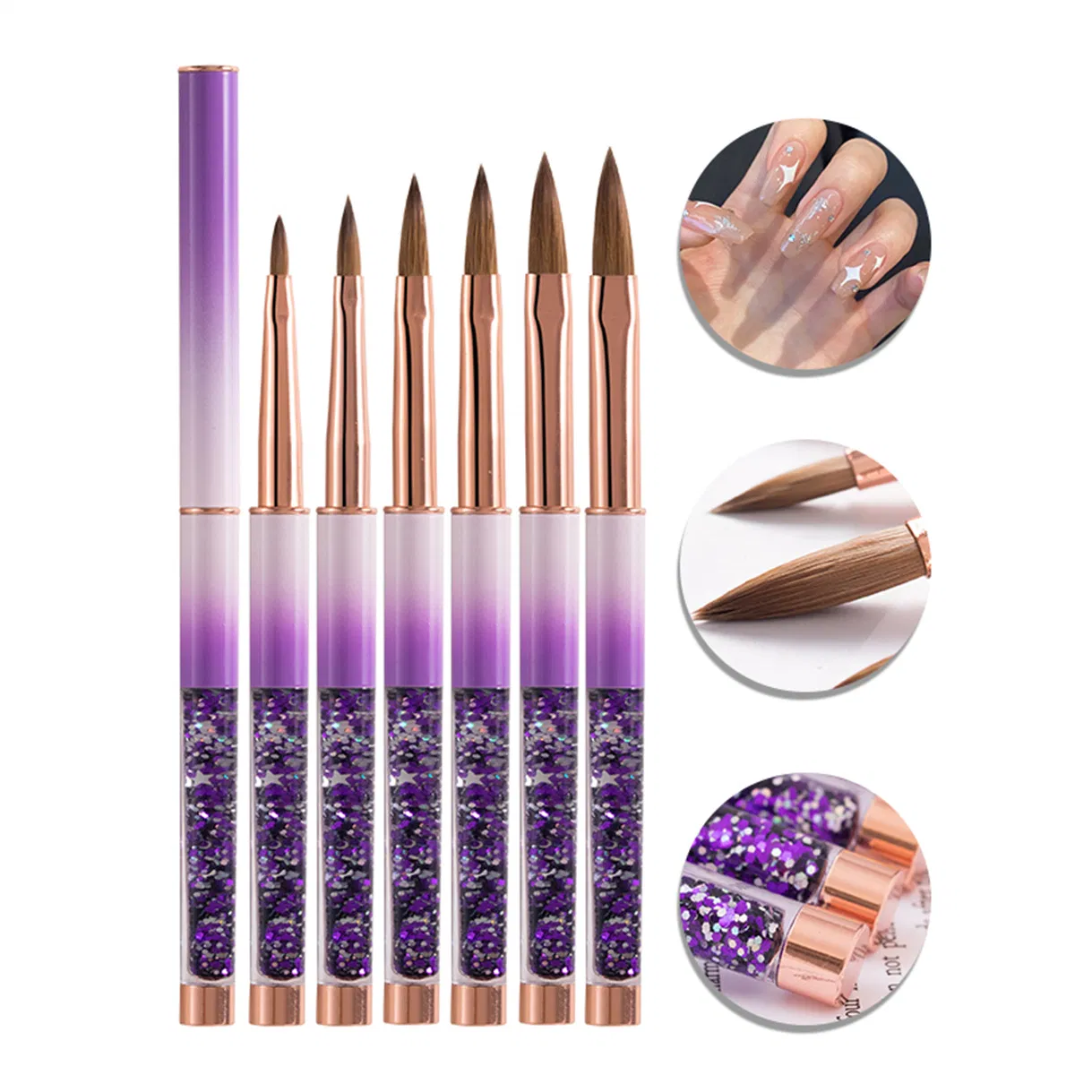 Hot Sale Nail Brush Pen Purple Liquid Quicksand Handle Painting Brushes Kolinsky Acrylic Nair Brush Acrylic
