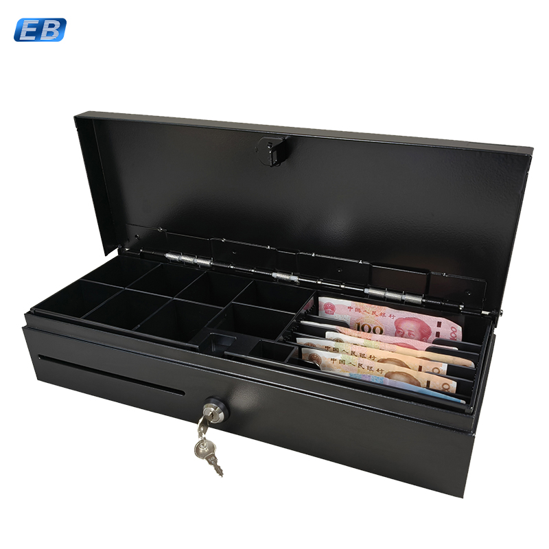CB-170 Compact Flip-Top Cash Drawer Box for Store Pos System 6 Bills/8 Coins Durable Metal Build and Key Lock System