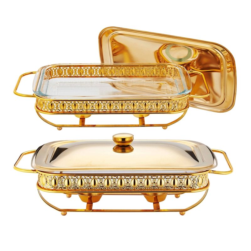 New 2L Stainless Steel Gold Hotel Restaurant Food Large Capacity Hot Pot Catering Buffet