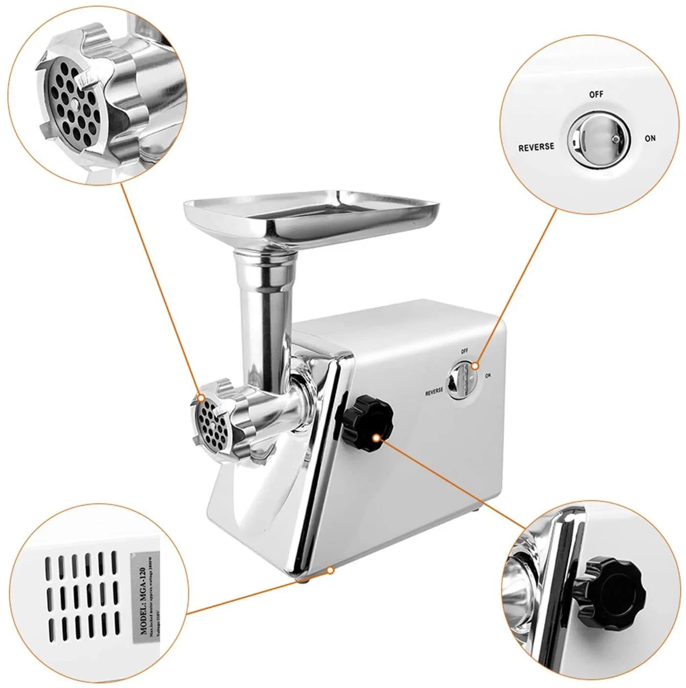 Electric Meat Grinder Household Stainless Steel Food Mincer Machine with Grinding Plates