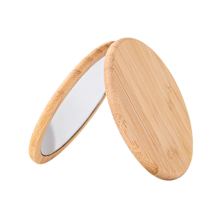 2020 Fashion Eco Friendly Custom Logo Bamboo Round Pocket Cosmetic Mirror Compact Makeup Mirror