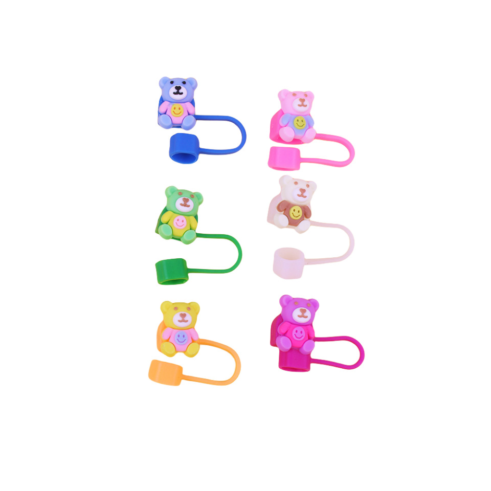 Wholesale Custom PVC Bear Dustproof Plastic Straw Cover Gifts Cartoon Design Straw Topper