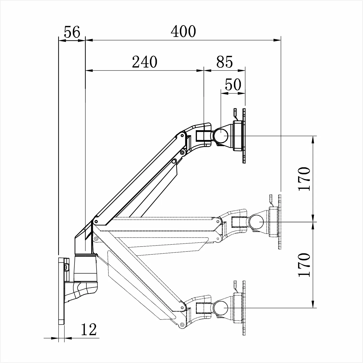 Настенный газовый кронштейн для монитора до 49 дюймов