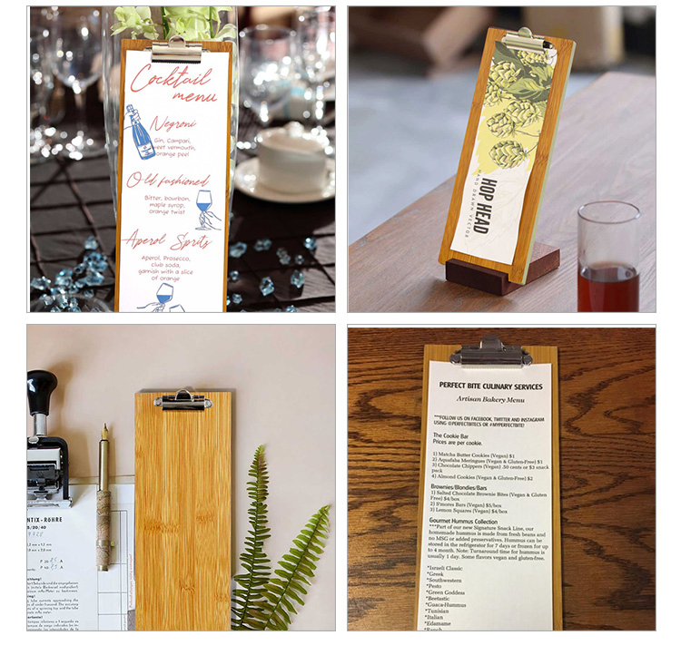 Restaurant Menu Solid Wooden Menu Holder Board with Metal Clip for Ordering
