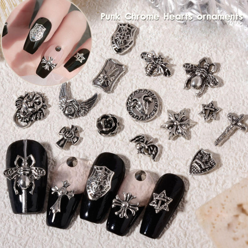 Metal Alloy Vintage Silver Cool Punk Chrome 3D Cross Nail Art Set