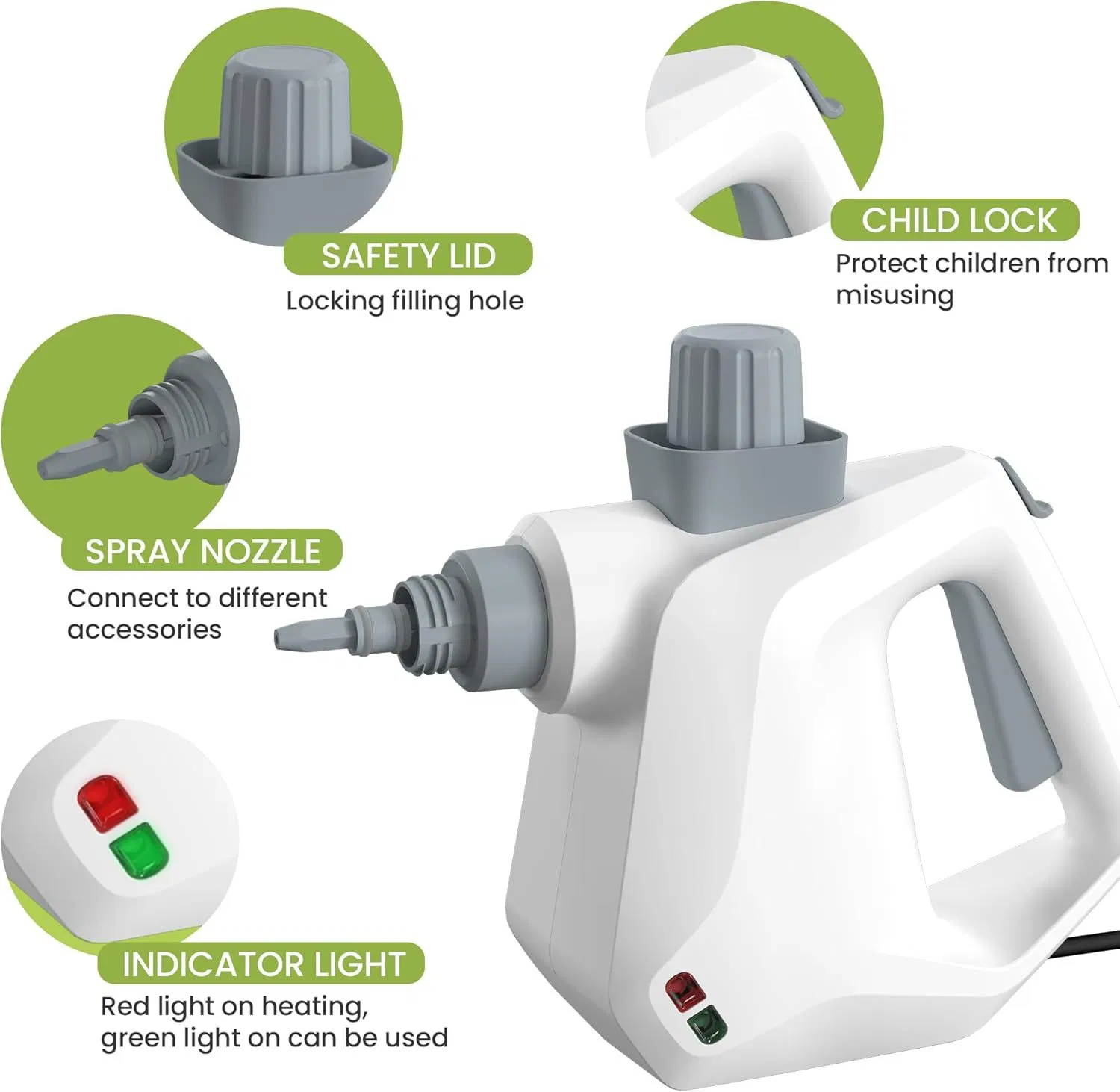 High Pressure Handheld Steam Cleaner with 1000W Power and 400ml Capacity