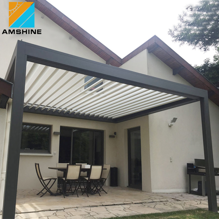 AMS Luxury Patio Automatic Smart Cover Louver Roof System Waterproof Garden Outdoor Motorized Pergolas with LED Strips