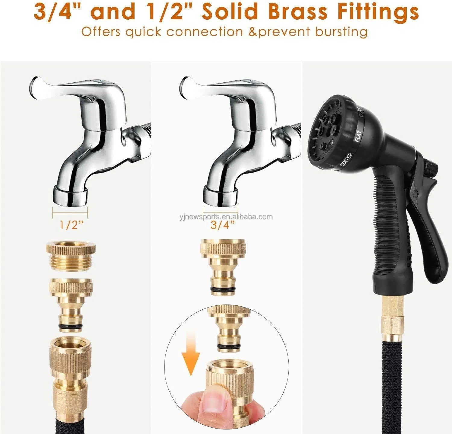 Wholesale Black Expandable Garden Hose 3X Flexible Magic Water Hose with Solid Brass Fittings for Home Gardening Irrigation
