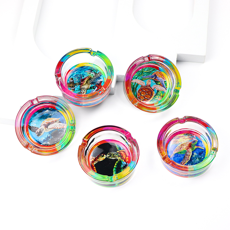 Customised Logo Round Beach Souvenir Tourist Crystal Glass Ash Tray Pocket Cigar Ashtray