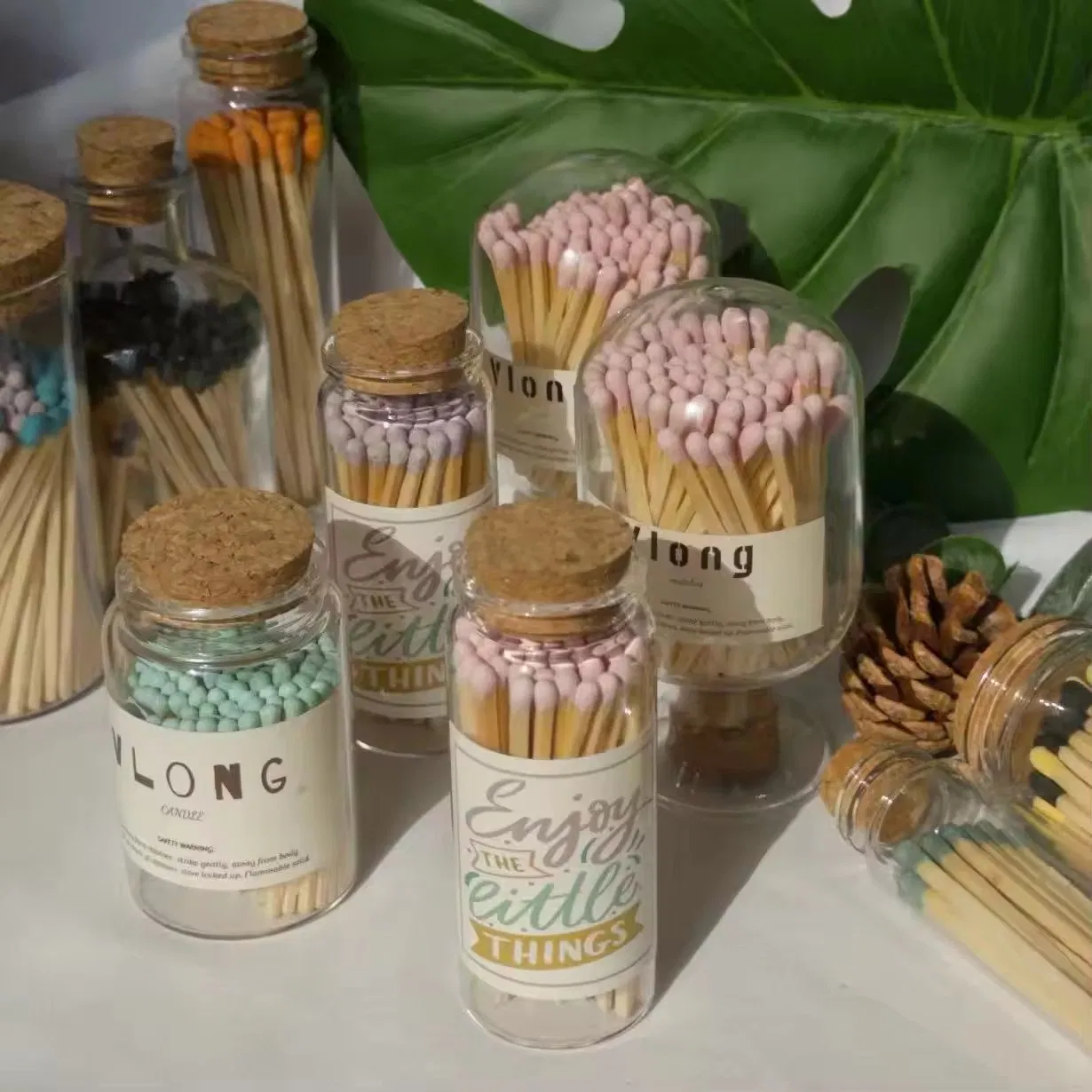 Premium Wooden Matches in Artistic Shapes and Colors for Glass Bottle