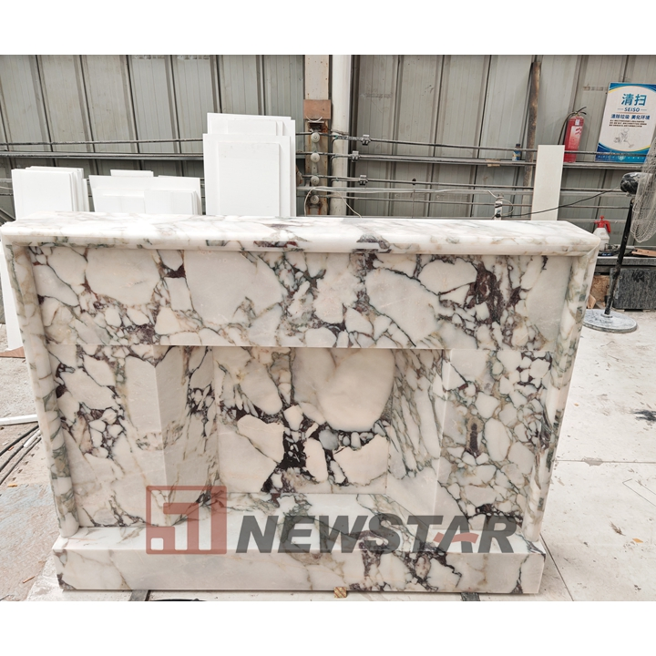 Beautiful Calacatta Viola Marble Stone Fireplace Customizable White Veined Marble Mantel