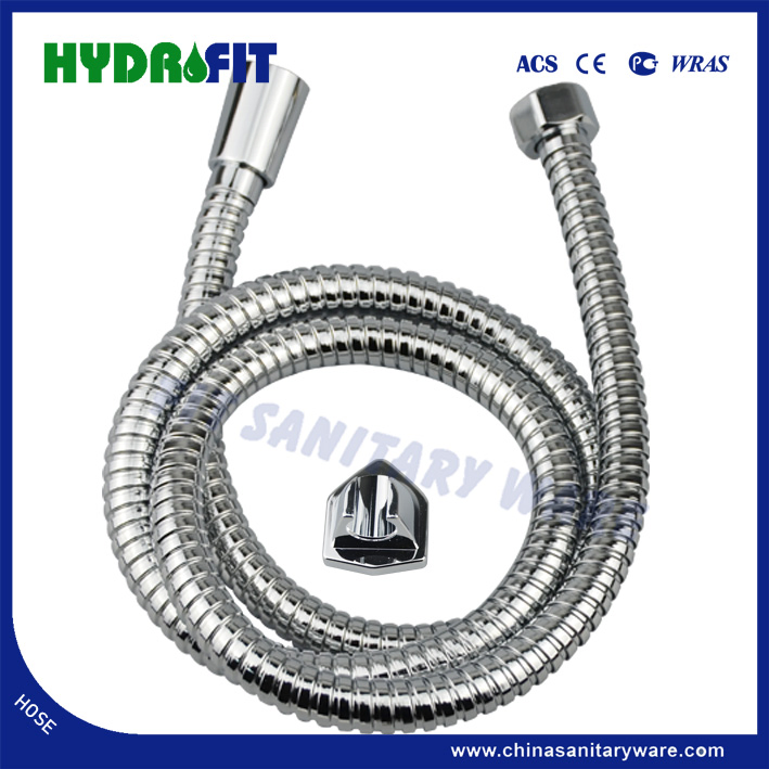 Factory Bathroom Double Lock Stainless Steel Shower Hose Flexible Hose with Elbow Bracket (HY6015)