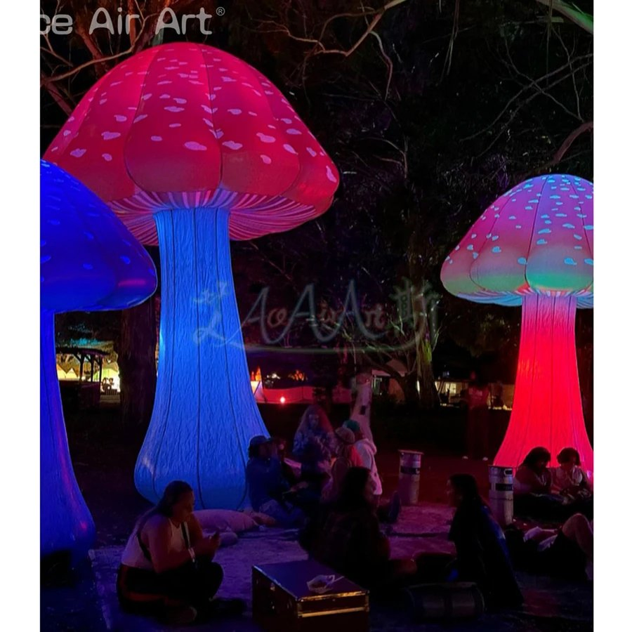 Nice Printed Inflatable Mushroom Plant Model Balloon with LED Lights for Party Decoration