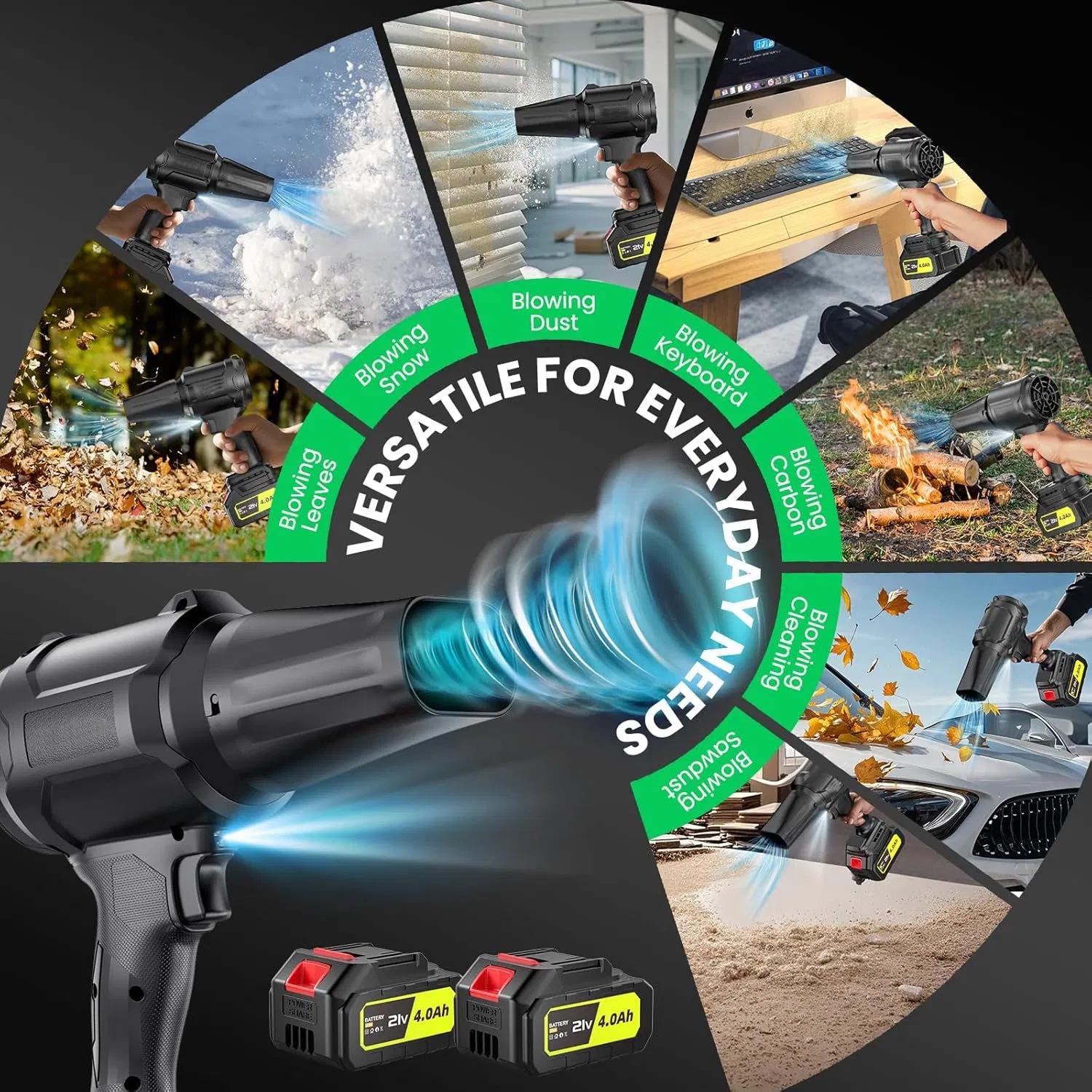Lightweight Cordless Leaf Blower Handheld Snow Blowers with 2 PCS 4.0ah Batteries