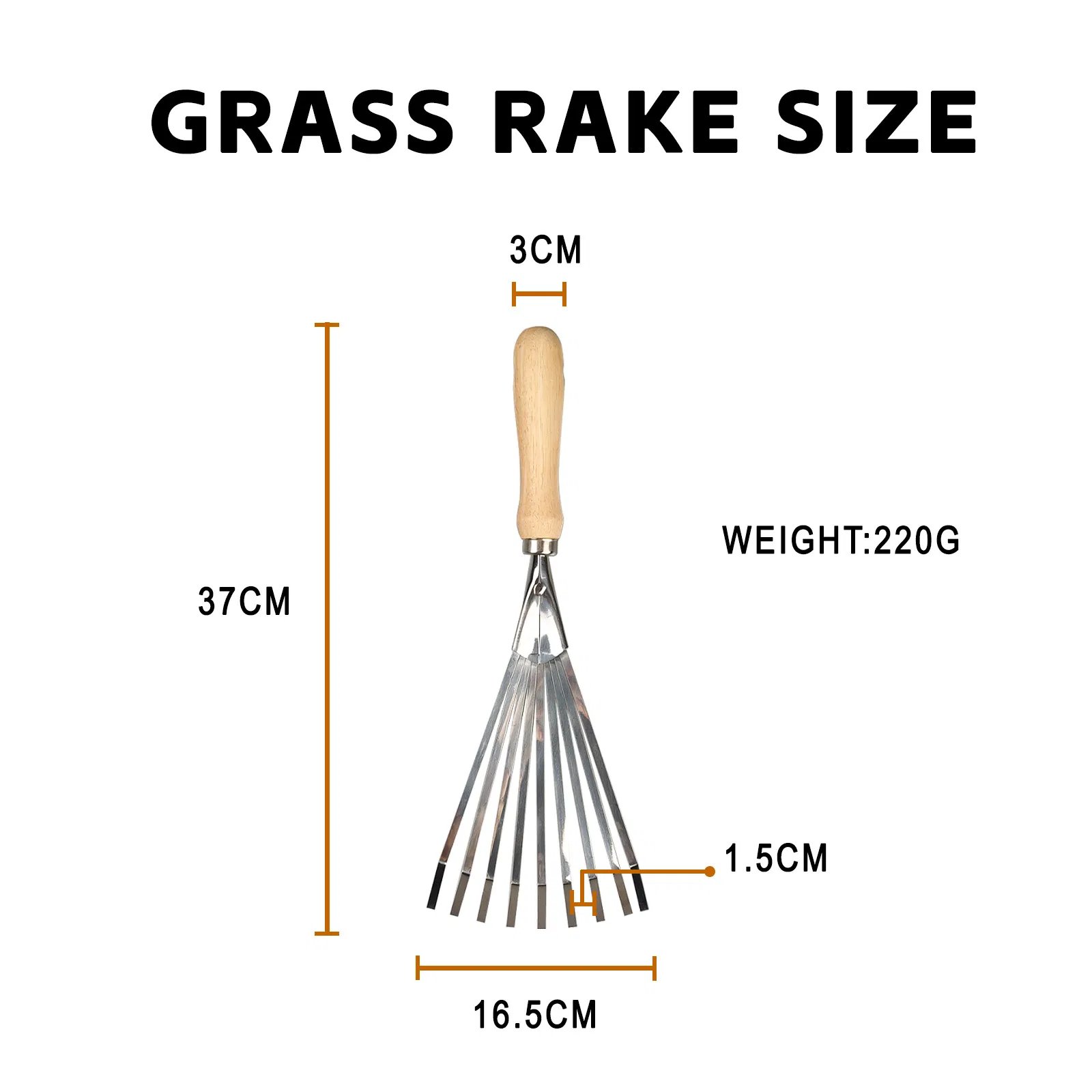 9-Teeth Rake Hand Cultivator Grass Rake Garden Cultivating Soil, Weeding, Leaves