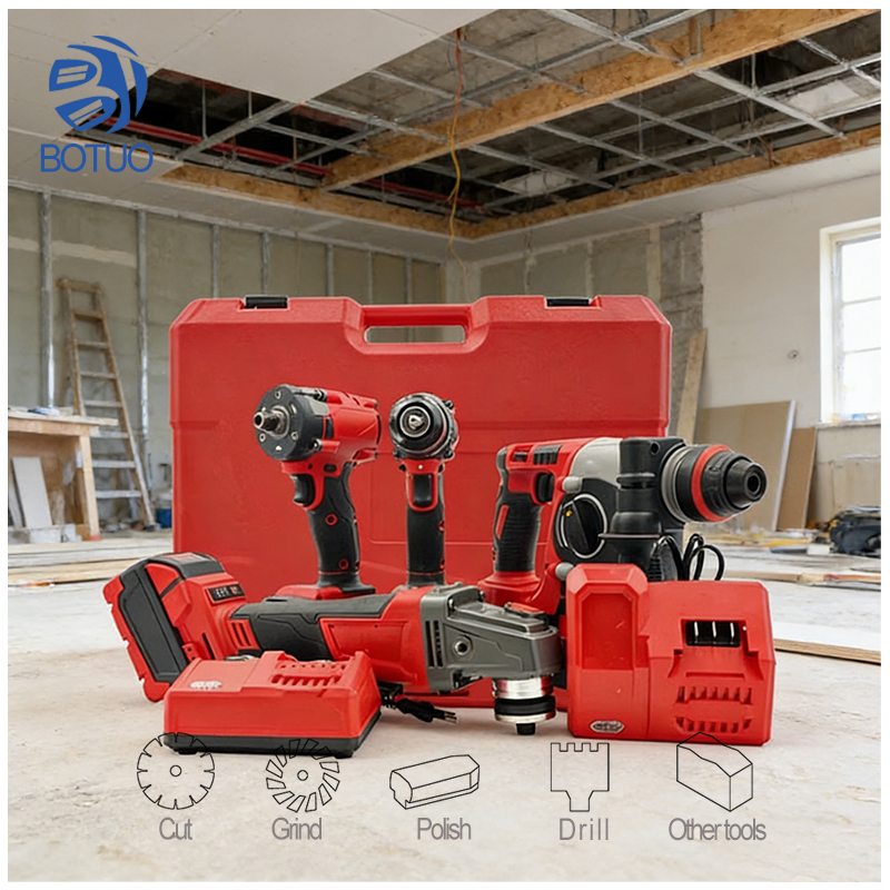 Professional 4-Piece Lithium Electric Power Tool Set Corner Mill Electric Drill Electric Wrench Brushless-High Efficiency
