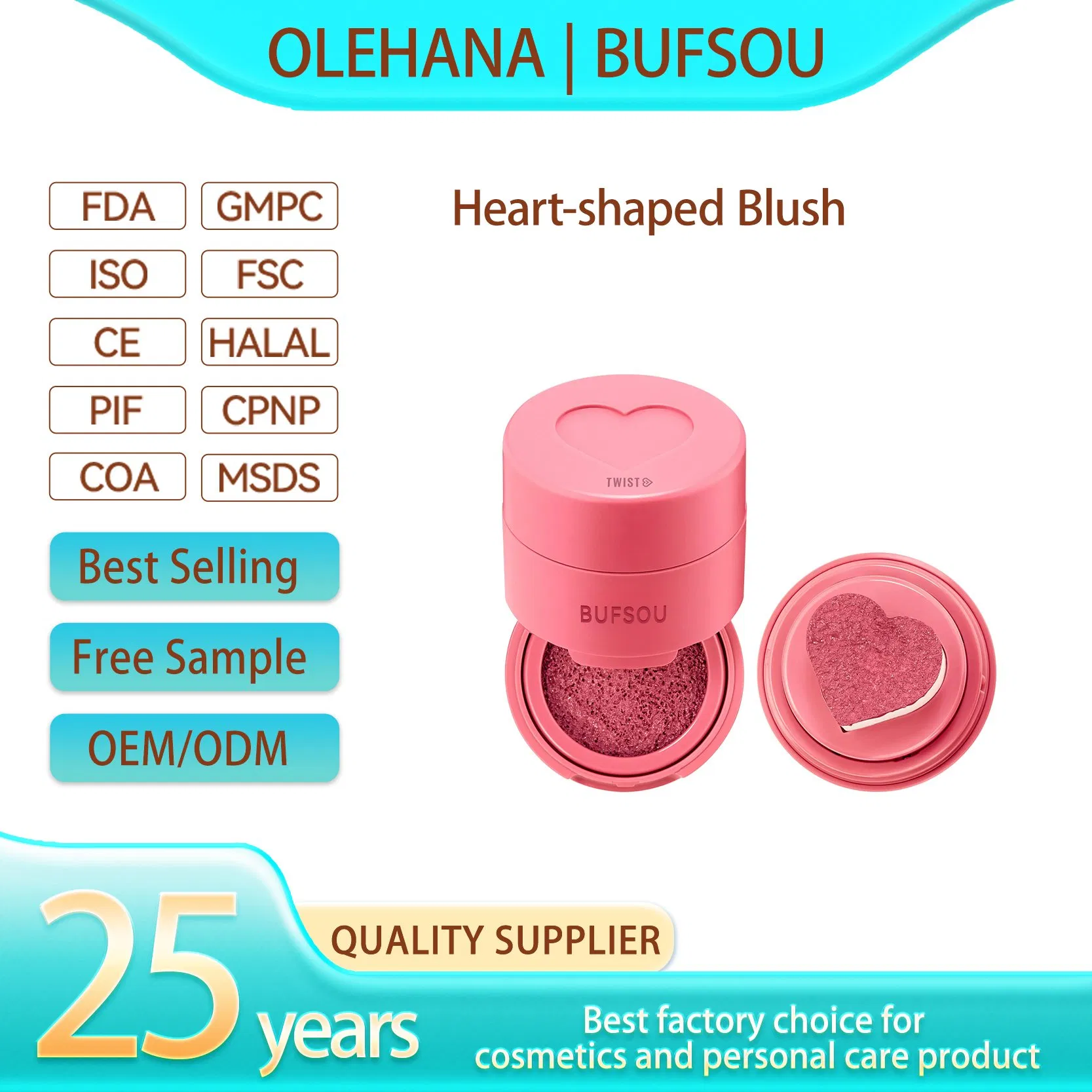 Hot Pink Blush Cheek Heart Shape Blush Paw Stamp Cushion Powder Blush