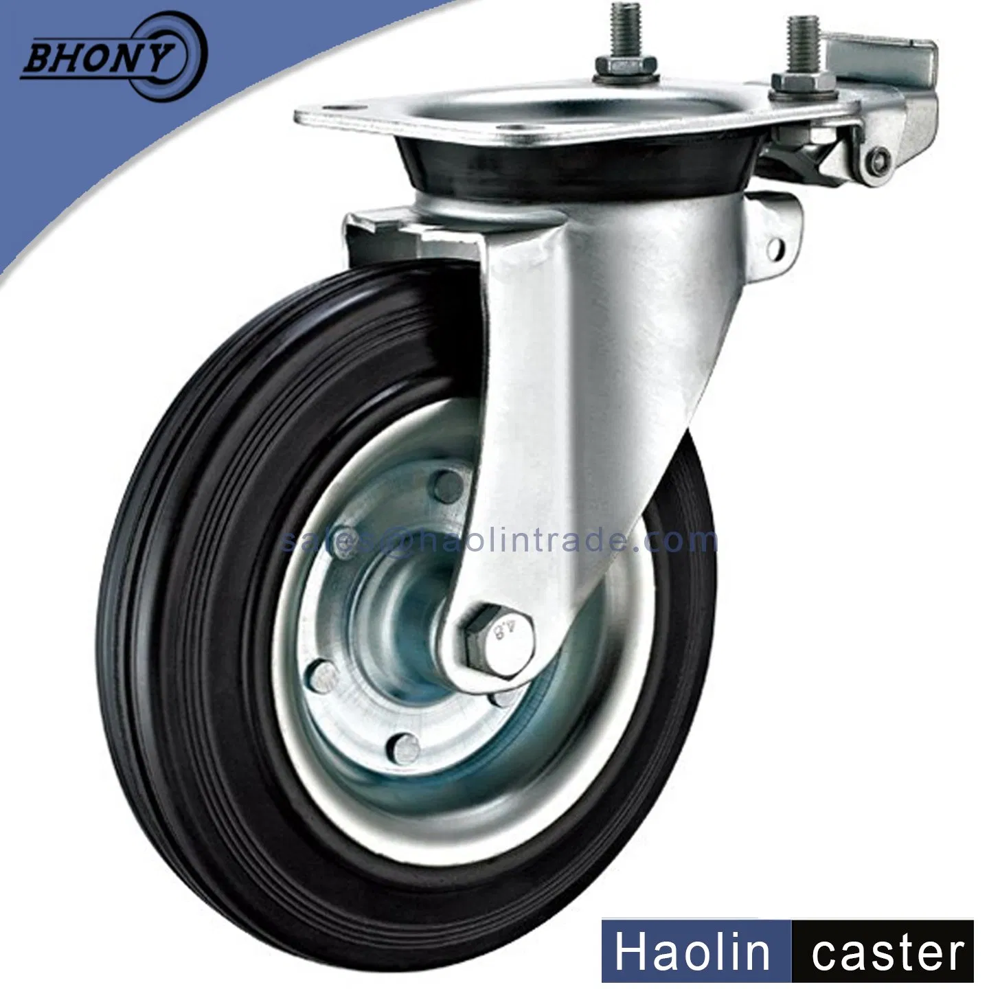 150/160mm Trash Can Rubber Iron Disc Core Swivel Wheel Caster with Directional Brake (EN840)