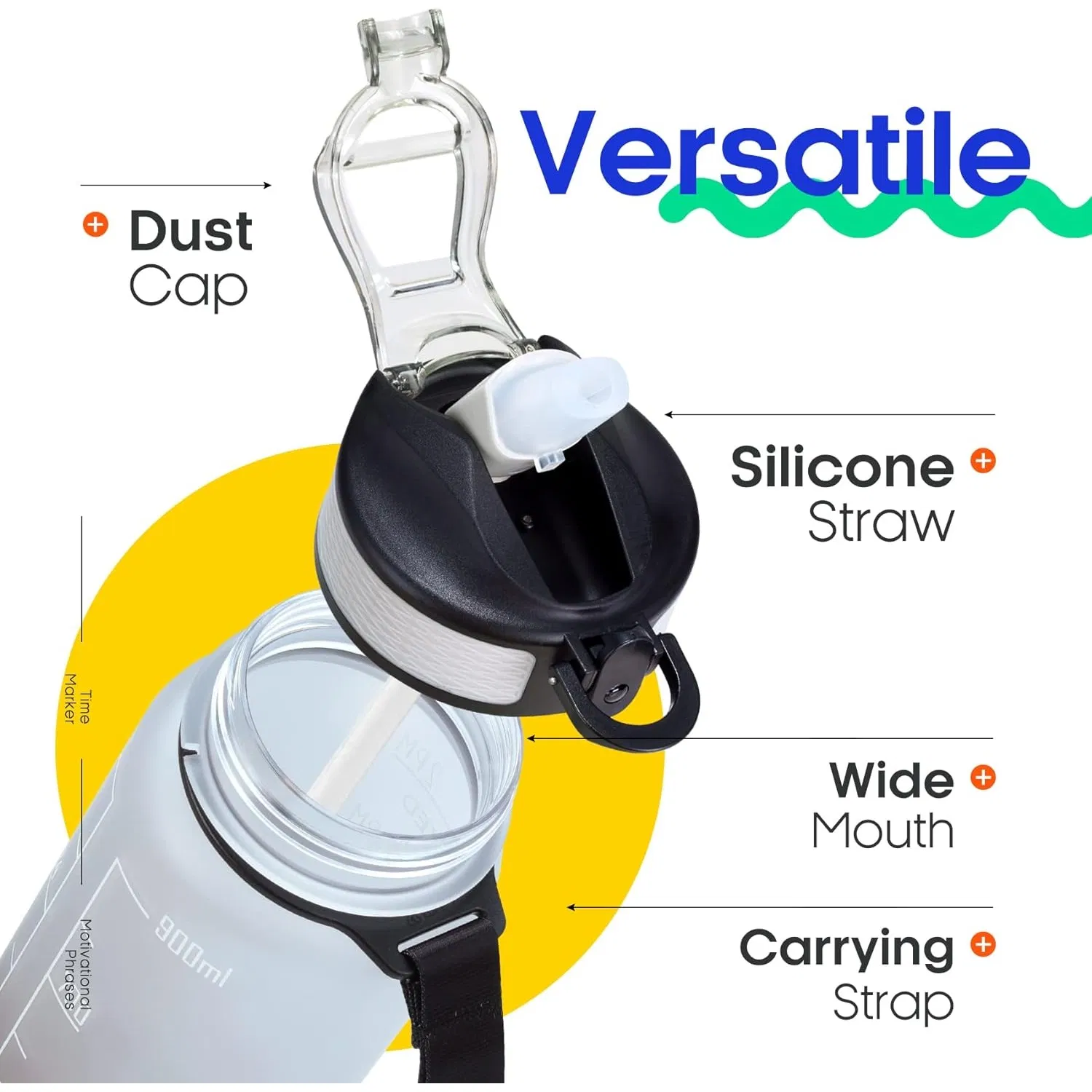 Motivational Bottles Time Marker Strap Leak-Proof Tritan PC BPA Free Gym Fitness Outdoor Sports Gradient Matte Water Bottle Custom Color Logo 1000ml