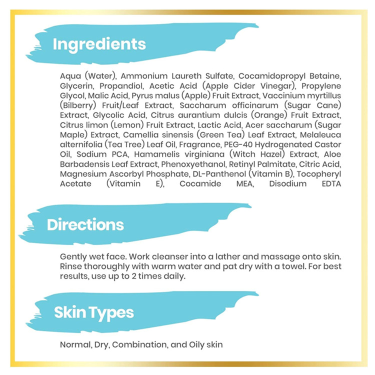 Custom Apple Cider Vinegar Exfoliating Face Wash Foaming Facial Cleanser