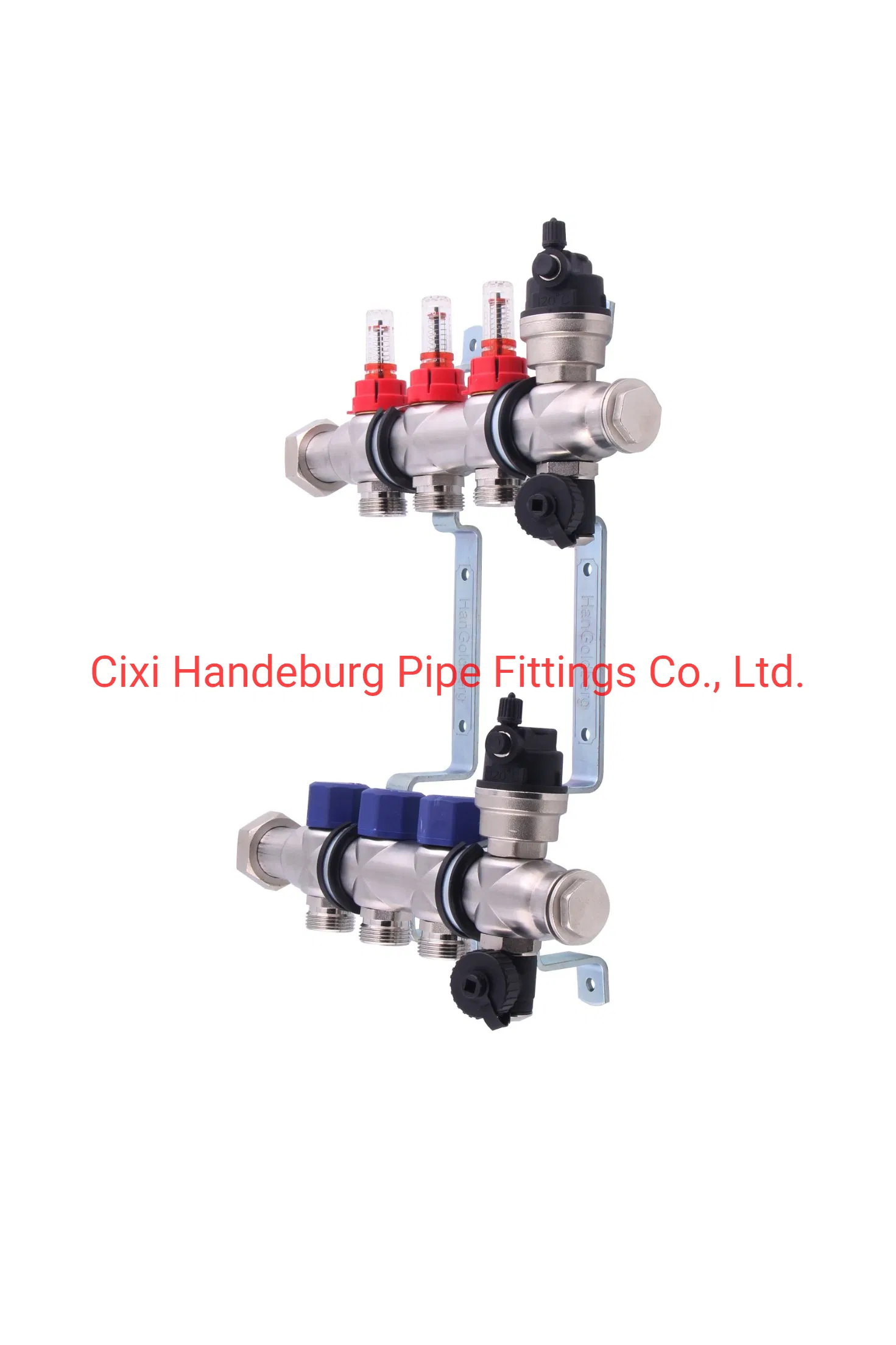 Stainless Steel 304 Manifolds with 16 Type Flow Meters. Brass Auto Air Vent, Drain Valve and Outputs of The Eurocone Standard