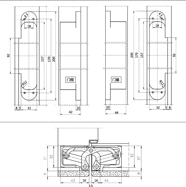 Heavy Duty 100kg 3D German Hidden Hinge Invisible 180 Adjustable Concealed Large Hinge Zinc Alloy for Furniture Gate Wooden Door